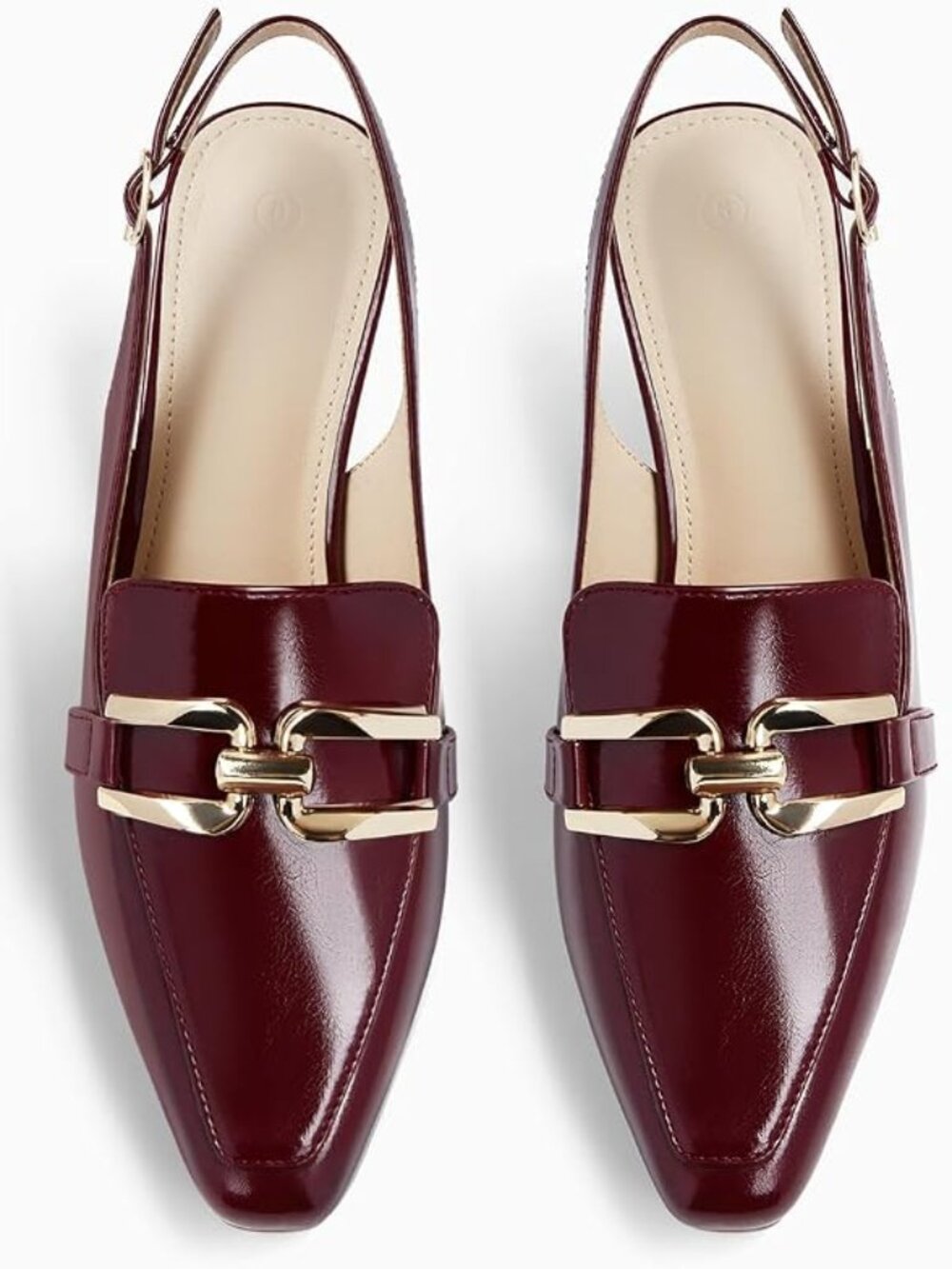 Women's Burgundy Kitten Heel Closed Pointed Toe Slingback Pumps Metal Chain Sz-7